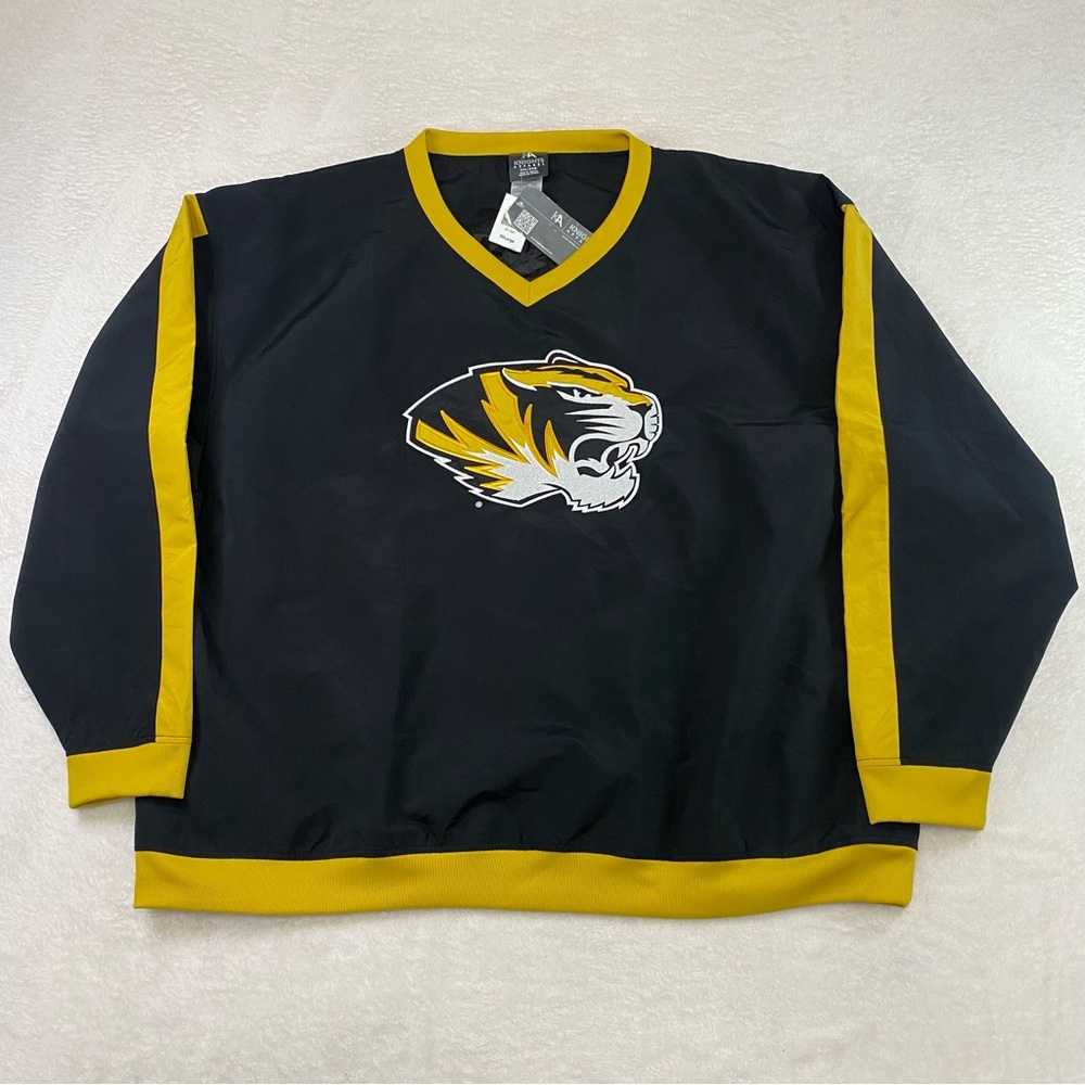 NWT Missouri Tigers Pullover Mens 2XL Black Yellow Tiger Logo Windbreaker Jacket